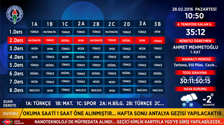 Duyurutv Ders Programı Ekranı